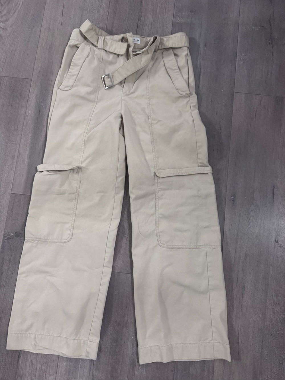 Zara Stone Beige Utility Trousers with Belt Detail